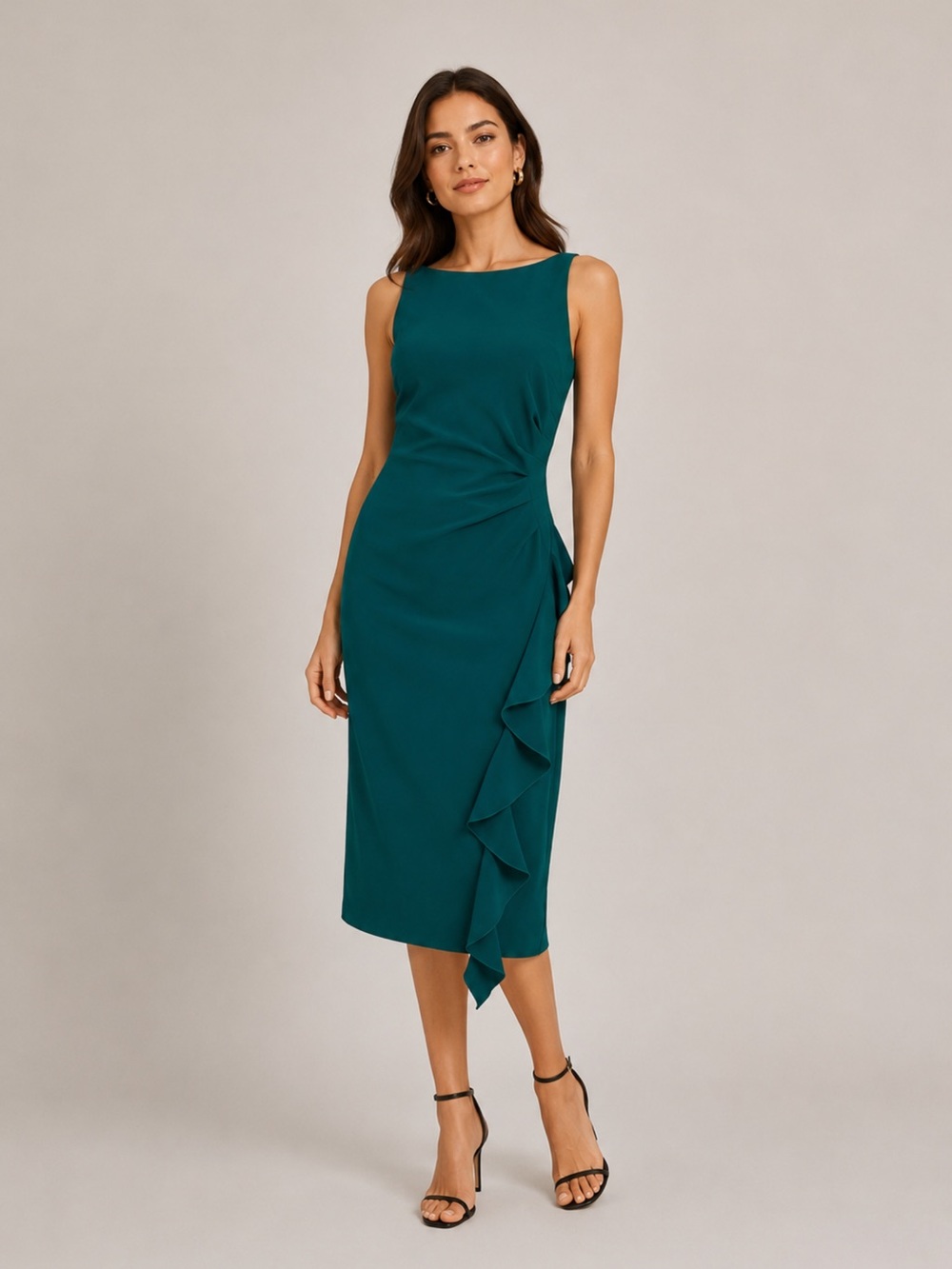COAST CARE Vintage Midi Dress with Ruffles in Jade (US 8)
